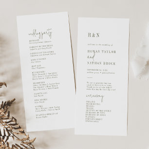 Programa de matrimonio plano verde y blanco de Mod