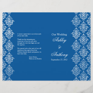 Programa de matrimonio plegable Royal Blue Damask