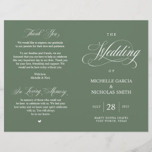 Programa de matrimonio plegable y verde de sabio f