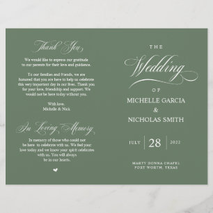Programa de matrimonio plegable y verde de sabio f