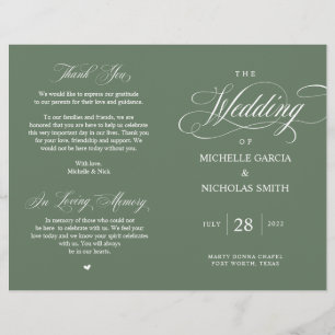 Programa de matrimonio plegable y verde de sabio f