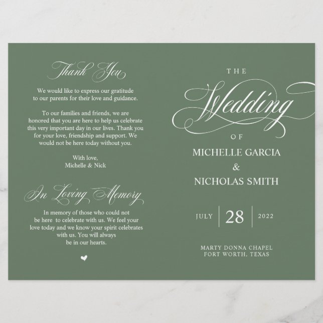 Programa de matrimonio plegable y verde de sabio f (Anverso)