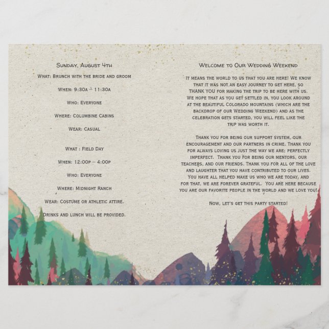 Programa de matrimonio plegado Boda de camping (Anverso)
