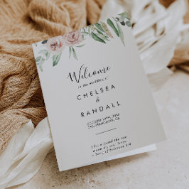 Programa de matrimonio plegado con flores de Rubor