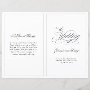 Programa de matrimonio plegado con guión de caligr