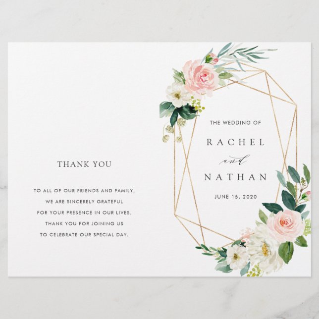 Programa de matrimonio plegado con marco dorado Ru (Anverso)