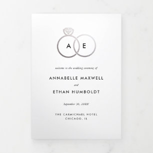 Programa de matrimonio plegado de anillo plateado