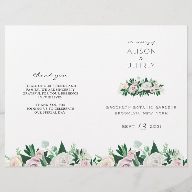 Programa de matrimonio plegado de color de agua fl (Anverso)
