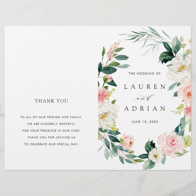 Programa de matrimonio plegado de floral Wreath de (Anverso)