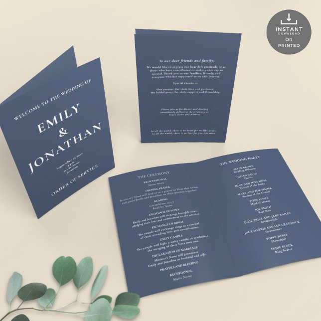 Programa de matrimonio plegado de la iglesia de la (Views of front and back and inside)