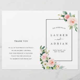 Programa de matrimonio plegado en flor rosado de R