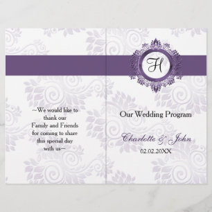 programa de matrimonio plegado en monograma púrpur
