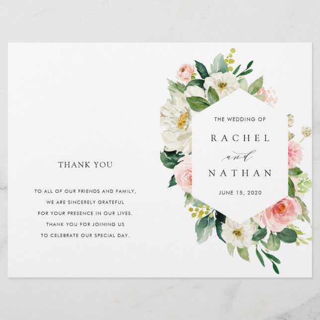 Programa de matrimonio plegado floral de flor blan (Anverso)
