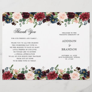Programa de matrimonio plegado floral de la Marina