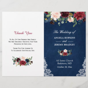 Programa de matrimonio plegado floral Rubor azul m