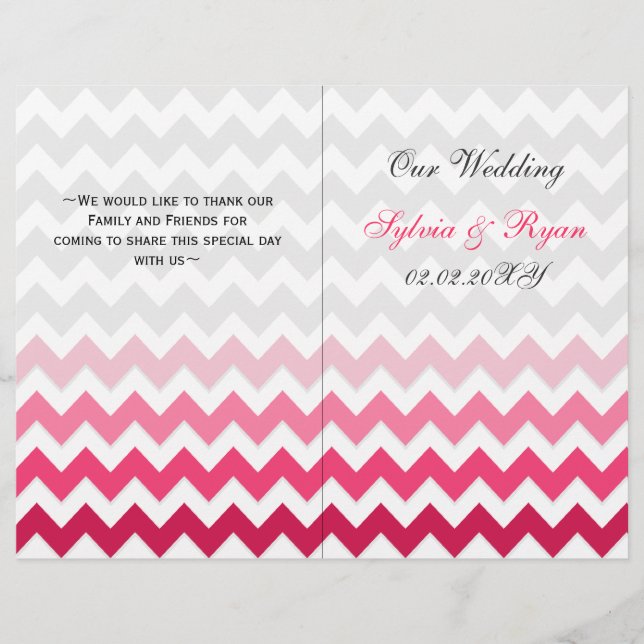 Programa de matrimonio plegado Ombre Pink Chevron (Anverso)