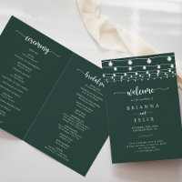 Programa de matrimonio plegado verde de las luces