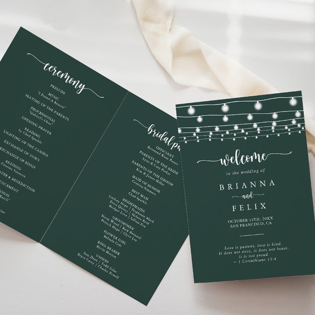 Programa de matrimonio plegado verde de las luces  (Subido por el creador)