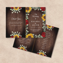 Programa de matrimonio plegado y rústico con giras