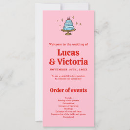 Programa de matrimonio rojo y rosado dibujado a ma