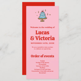 Programa de matrimonio rojo y rosado dibujado a ma