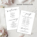 Programa de matrimonio romántico y blanco y negro<br><div class="desc">Moderna y sencilla escritura minimalista negra, moderna y limpia ceremonia blanca y fiesta barata programa de boda BUDGET plantilla de volante de papel con moda moderna y romántica caligrafía elegante. Fácil de personalizar con el texto de su personalizado en ambos lados! LEA ESTO ANTES DE COMPRAR! Se trata de un...</div>