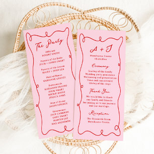 Programa de matrimonio rosa y rojo dibujado a mano