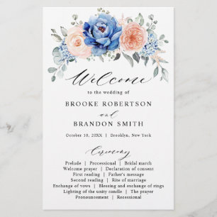 Programa de matrimonio rosado Rubor con pizarra az