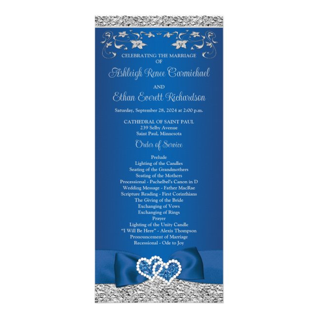 Programa de matrimonio Royal Blue, Gray Love Heart (Frente)