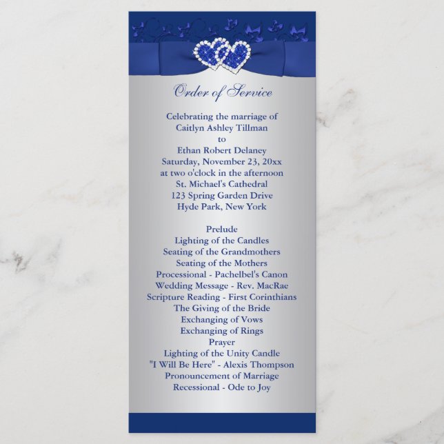 Programa de matrimonio Royal Blue, Silver Floral H (Anverso)