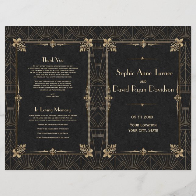 Programa de matrimonio Royal Fleur-de-Lis Art Deco (Anverso)