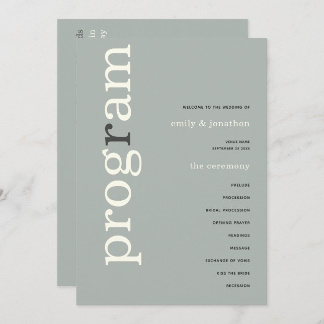 Programa de Matrimonio Sage de Marfil Simple (Anverso / Reverso)