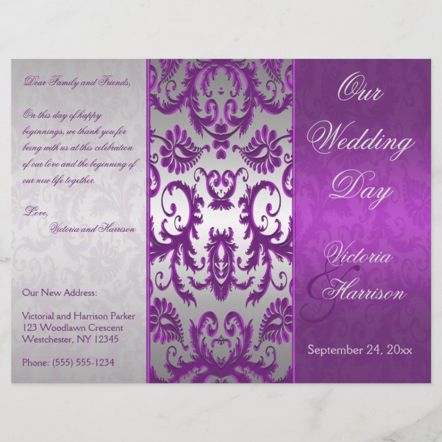 Programa de matrimonio Silver y Purple Damask II (Anverso)