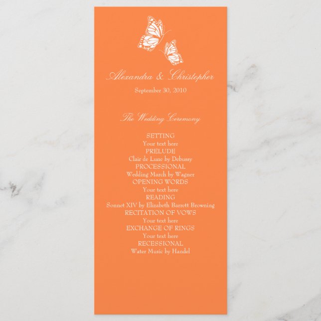 Programa de matrimonio simple de mariposas Naranja (Anverso)