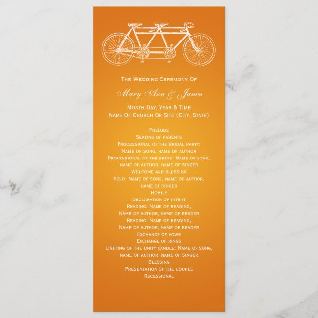 Programa de matrimonio simple Naranja de bicicleta (Anverso)