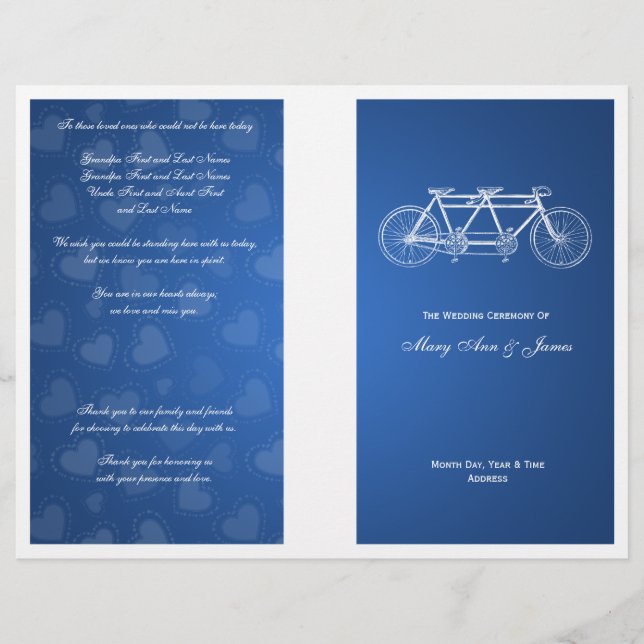 Programa de matrimonio simple Tandem Bike Blue (Anverso)