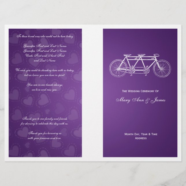 Programa de matrimonio simple Tandem Bike Purple (Anverso)