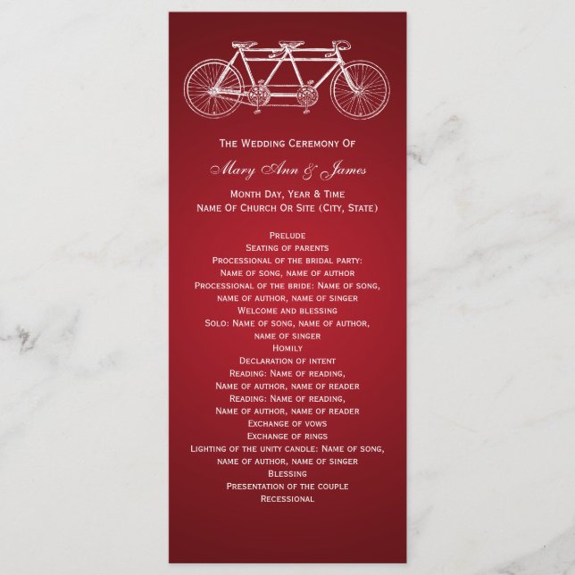 Programa de matrimonio simple Tandem Bike Red (Anverso)