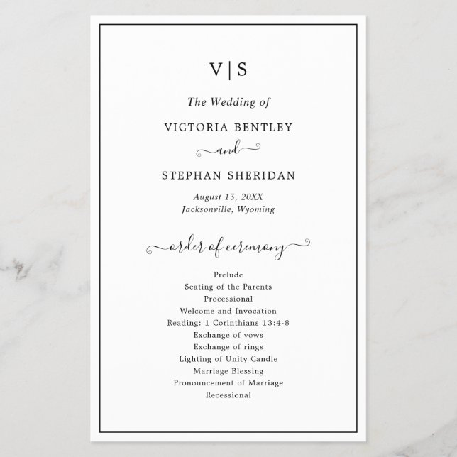 Programa de matrimonio simple y elegante (Frente)