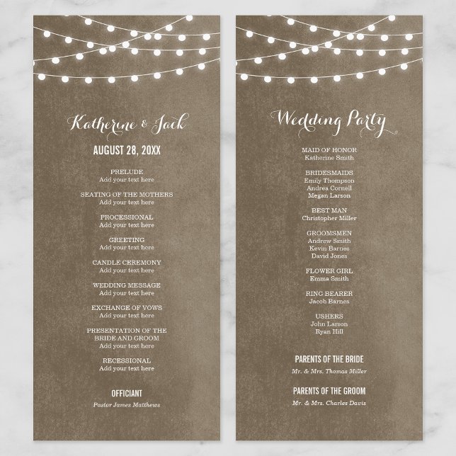 Programa de matrimonio Taupe String Lights (Subido por el creador)