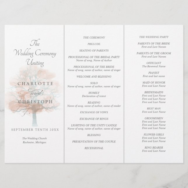 Programa de matrimonio Tri-Fold de árbol polvorien (Anverso)