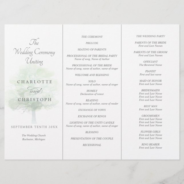 Programa de matrimonio Tri-Fold de árbol polvorien (Anverso)