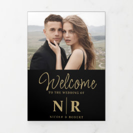 Programa de matrimonio tripartito monograma elegan