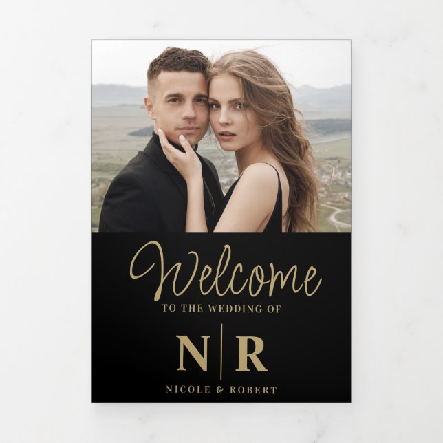 Programa de matrimonio tripartito monograma elegan (Foto de portada)