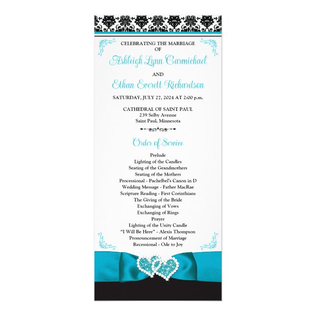 Programa de matrimonio Turquoise, Black Love Heart (Frente)