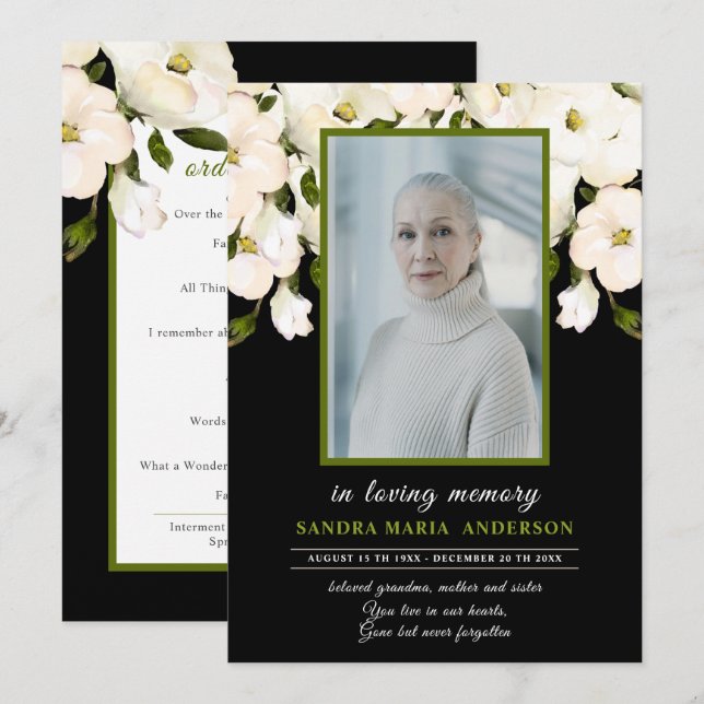 Programa de Memorial de Funeral de Rosa Negra Flor (Anverso / Reverso)