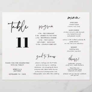 Programa de menú Boda de caligrafía moderna triple