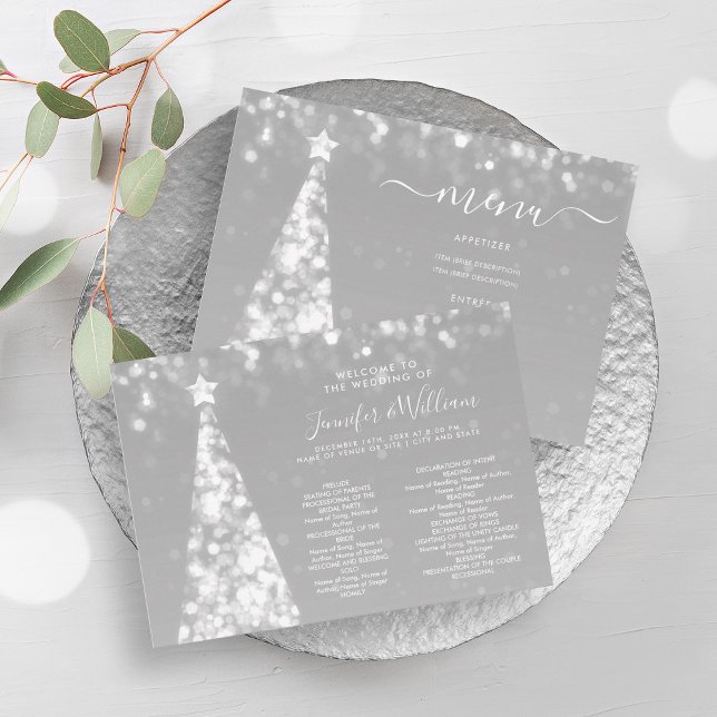 Programa de menú Boda de plata de árbol de navidad (Festive Xmas Tree Silver Wedding Menu Program)