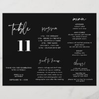 Programa de menú Boda negro moderno triple