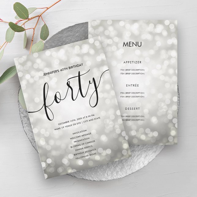 Programa de menú de 40 cumpleaños de Silver Lights (Silver Lights 40th Birthday Menu Program)